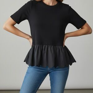English Factory Black Peplum Top Size Small – Scalloped Hem